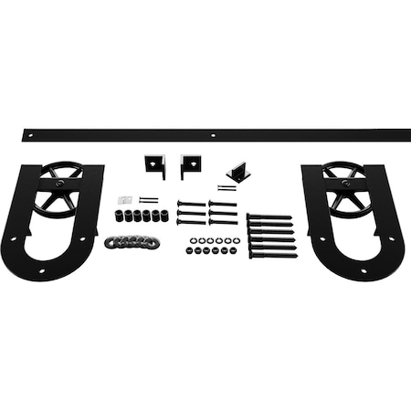 Ekena Millwork Premium Wagon Wheel Horseshoe Barn Door Hardware Set w/ 4' Track for 1 3/8" Doors, Black GB600134H2WBL